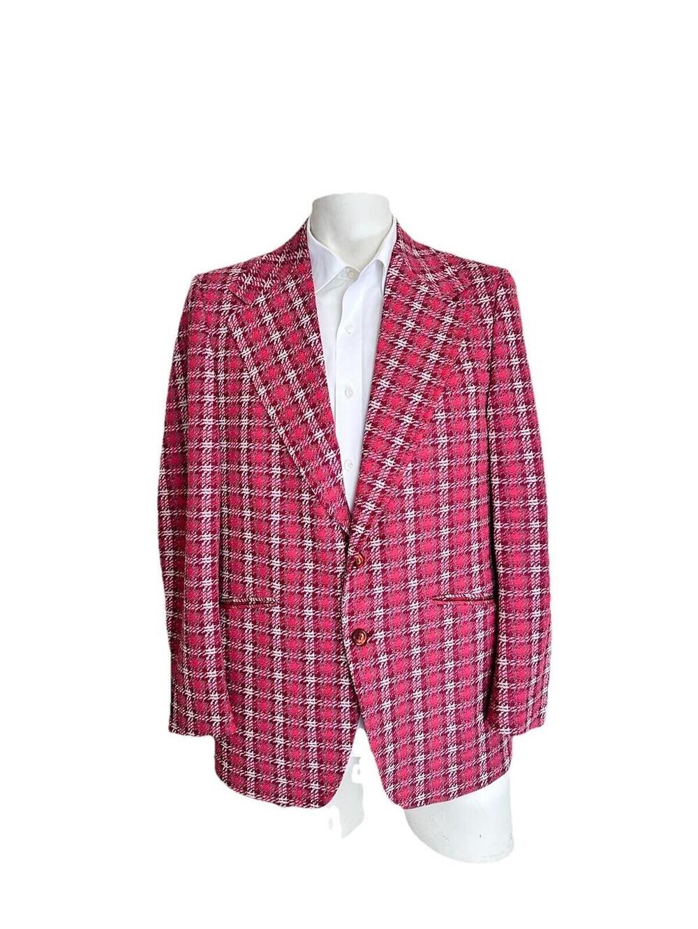 Vintage 60s McGregor Men 41R Coat Sport Blazer Red Plaid Leisure Suit Jacket USA
